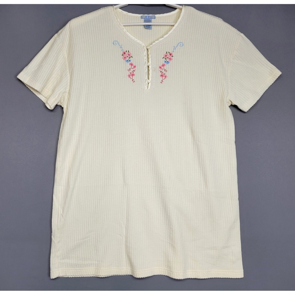 Age Group Nightgown Waffle Knit Floral Embroidered Women 18 Cream